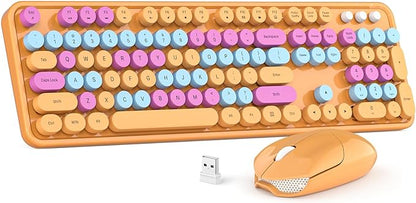 Wireless Keyboard and Mouse Combo, MOWUX Colorful Computer Full Size 2.4G Plug and Play Wireless Typewriter Keyboard and Mouse Set for Windows, Computer, Desktop, PC, Notebook (Orange Colorful)