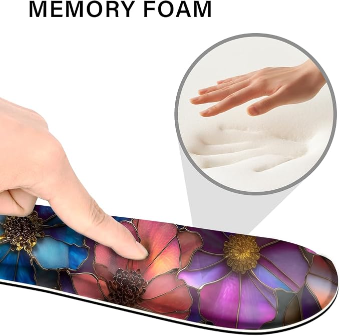 Desk Pad and Keyboard Wrist Rest, Large Mouse Pad + Keyboard Pad+Mouse Wrist Support, Non-Slip Desk Mat Protector for Office, Home 31.5×11.8 Inches Glass Flower