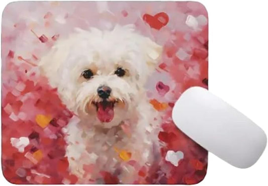 Bichon Frise Mouse Pad Dog with Red Hearts Pattern Non-Slip Rubber Mouse Pad Puppy in Love Mouse Pad for Home Office Work Desk Computer Desktop Laptop for Dog Lovers