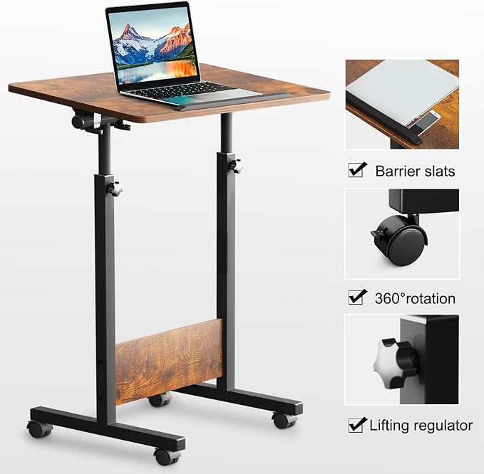 KOUPA Height Adjustable Mobile Standing Desk 16×24 in,360° Flip Desk Stand Desks Home Office Table Standing for Small Space Offices,Easy to Assemble(Adjustable Height: 32in-47in)