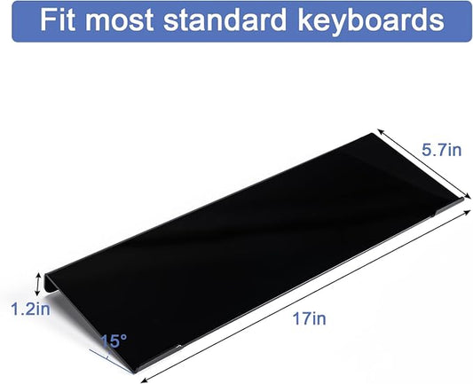 BOOMIBOO Black Acrylic Tilted Computer Keyboard Holder for Ergonomic Typing, Keyboard Stand with Silicone Anti-Slip Strip, 17 x 5.7 Inch Keyboard Tray for Office Desk, Home, School | Keyboard Stand with Silicone Anti-Slip Strip, 17 x 5.7 Inch Keyboard ...