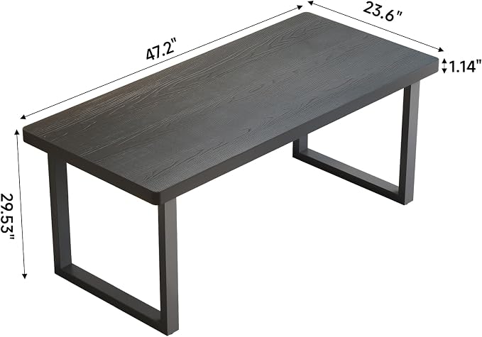 47 Inch Black Solid Wood Computer Desk | Sturdy Metal Base | Modern Home Office Desk | Durable Study Writing Table for Workspace, Multiple