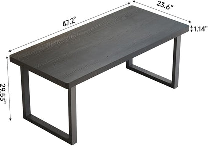 47 Inch Black Solid Wood Computer Desk | Sturdy Metal Base | Modern Home Office Desk | Durable Study Writing Table for Workspace, Multiple