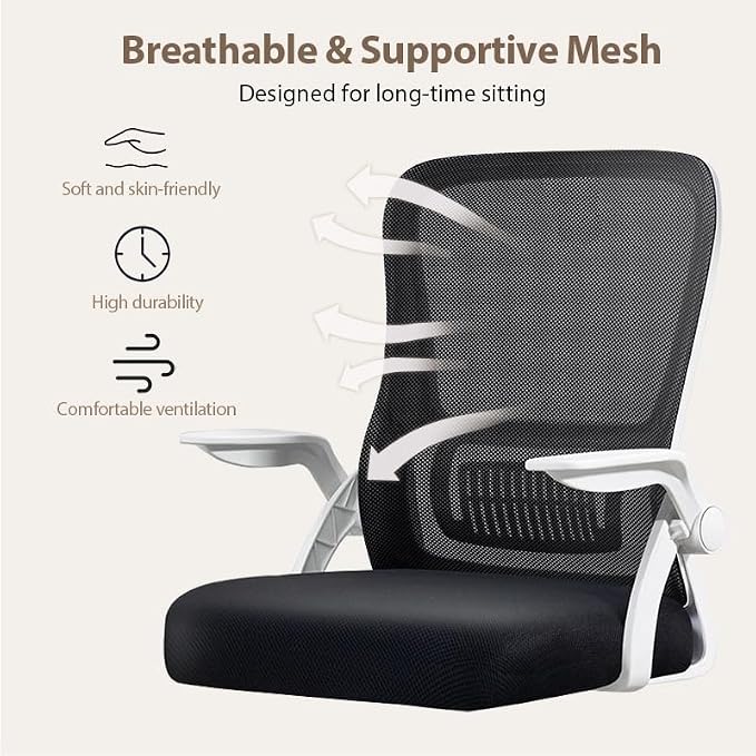 Office Chair, Ergonomic Desk Chair Breathable Mesh Chair Swivel Chair with Flip-Up Arms and Lumbar Support Computer Chair for Home Office