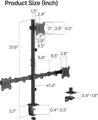 monTEK Triple Monitor Stand Mount, Fully Adjustable Desk Mount for 3 Screen up to 17”-32” and 22lbs Capacity Each Arm, Stable Monitor Arm with C Clamp and Grommet Base, VESA 75x75mm/100x100mm