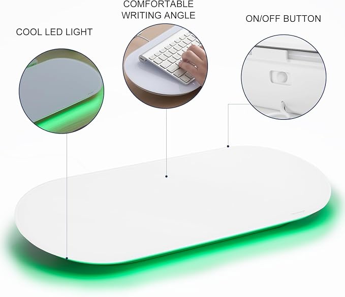TSJ OFFICE Glass Desktop Whiteboard - 17 X 7 Inches Small Dry Erase Board with Green Light, Glass White Board Surface Notepad with 1 Drawer, Desk Organizers for Office, Home, School Supplies