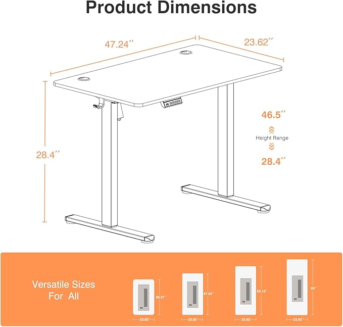 Sweetcrispy 48 Inch Electric Standing Desk, Height Adjustable Sit Stand Up Desk, Computer Workstation Home Office Gaming Rising Table with Memory Preset Splice Board,Black