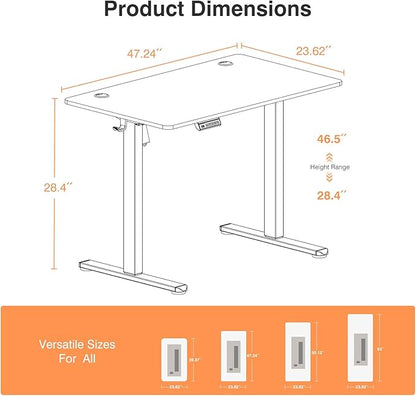Sweetcrispy 48 Inch Electric Standing Desk, Height Adjustable Sit Stand Up Desk, Computer Workstation Home Office Gaming Rising Table with Memory Preset Splice Board,Black