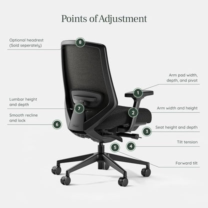 Branch Ergonomic Chair Pro - Mesh Office Chair with 14 Points of Adjustment - Height, Depth & Tilt Adjustable - 5D Armrests - Forward Tilt, Smooth Recline, and Lumbar Support - Black Boucle