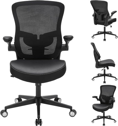 Heavy Duty Office Chair, 400lbs Ergonomic Desk Office Chair for Heavy People, Home Office Desk Chairs with Flip-Up Arms Computer Executive Task Chair with Adjustable Lumbar Support