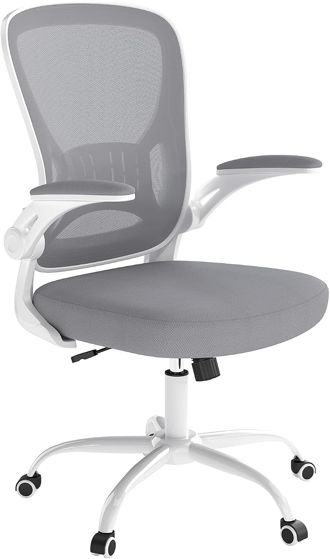 Youhauchair Office Chair, Ergonomic Home Office Desk Chairs with Flip-up Arms and Lumbar Support, Height Adjustable, Grey