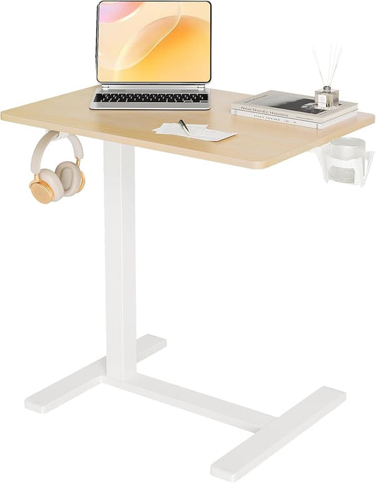 Claiks Height-Adjustable Overbed Table with Wheels, Portable Rolling Laptop Desk, Mobile Standing Desk for Home & Hospital Use, Nature 25.5 inch