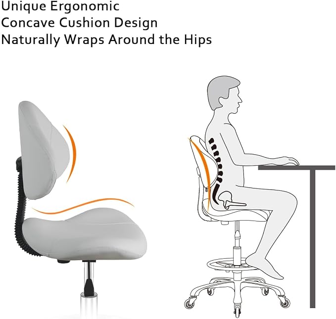 Rolling Swivel Drafting Chair Adjustable Heavy Duty (400lbs) Lumbar Support Task Chair for Home Desk Studio Design Lab(Triangular Back White)