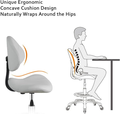 Rolling Swivel Drafting Chair Adjustable Heavy Duty (400lbs) Lumbar Support Task Chair for Home Desk Studio Design Lab(Triangular Back White)
