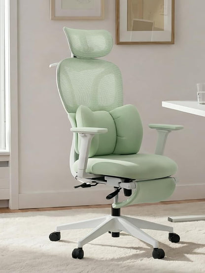 CabLady S1 High Back Ergonomic Mesh Office Chair with Footrest, 300 lbs | 115° Recline Lock, Adjust Seat Depth, 2D Arms, 3D Headrest, Detachable Lumbar Support, Breathable Mesh, BIFMA, Green