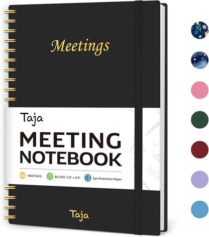 Meeting Notebook for Work Organization - Work Planner Notebook with Action Items, Agenda Planner for Note Taking, 160 Pages (6.9" X 9.9") Project Organizer for Men & Women - Black 1