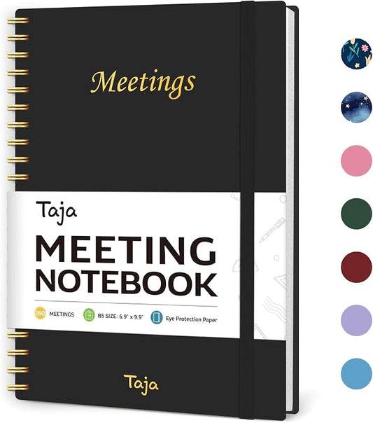 Meeting Notebook for Work Organization - Work Planner Notebook with Action Items, Agenda Planner for Note Taking, 160 Pages (6.9" X 9.9") Project Organizer for Men & Women - Black 1