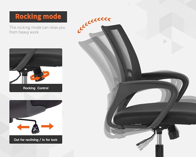 Home Office Chair Ergonomic Desk Chair Mid-Back Mesh Computer Chair Lumbar Support Comfortable Executive Adjustable Rolling Swivel Task Chair with Armrests(Black)