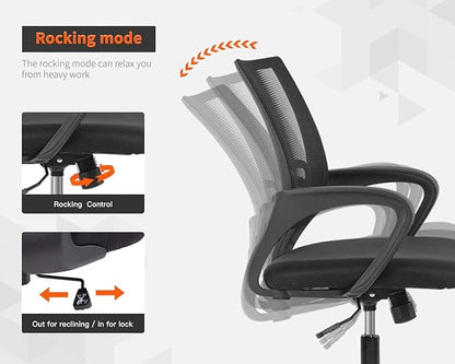 Home Office Chair Ergonomic Desk Chair Mid-Back Mesh Computer Chair Lumbar Support Comfortable Executive Adjustable Rolling Swivel Task Chair with Armrests(Black)