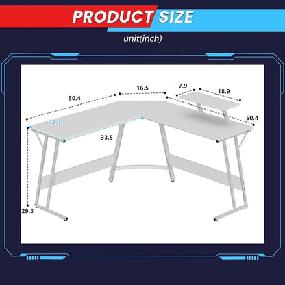 FDW L Shaped 51 Inch Gaming Desk,Corner Computer Desk,PC Gaming Desk,Writing Workstation with Large Monitor Stand for Home Office,Pure White