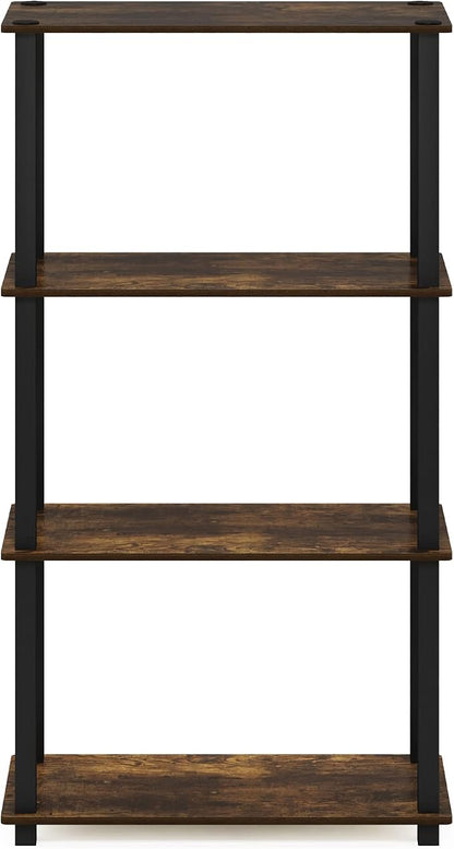 Furinno TURN-S-TUBE Storage Shelves, 4-Tier Book Shelf, Corner Shelf, Toolless Open Shelves, for Organization and Storage, Living Room, Garage, Home Office, Amber Pine