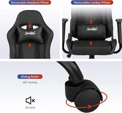 Gaming Chair Office Chair Desk Chair with Lumbar Support Headrest Armrest Task Rolling Swivel Ergonomic E-Sports Adjustable PC Gamer Chair Black
