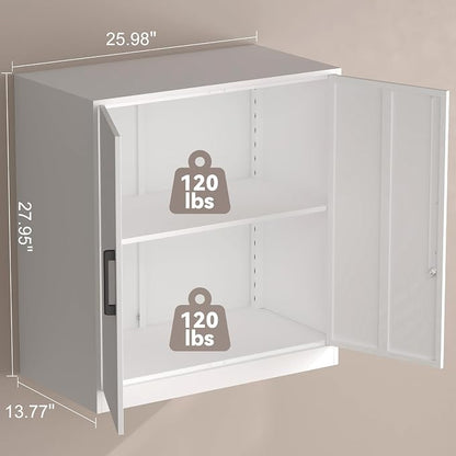 IRONFFICE Wall Cabinet,Lockable Storage Cabinets with Adjustable Shelf,Locking Wall Storage Cabinet with Doors for Laundry Room,Home Office,White