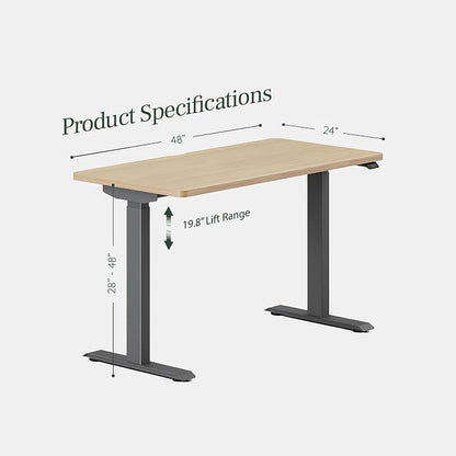 Branch Duo Standing Desk 48 Inches - Adjustable Standing Desk with 20” Range - OLED Control Panel - Frameless Design & Compact Size Suitable for Many Spaces - Charcoal Base - Woodgrain Top