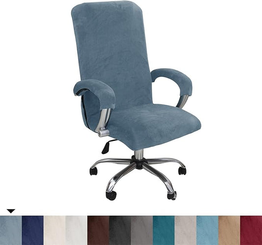 Velvet Plush Office Desk Chair Cover for Ergonomic, Gray Blue, XL | Cat Proof, Stretchable Elastic, Fits Mesh and Executive Computer Chairs, For Ergonomic Office Chair with Wheels and Armrests
