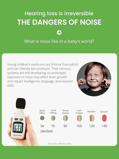 Small Size Hearing Protection Ear Muffs, Adjustable Noise Reduction Headphones for Study, Sleeping, and Travel, Green