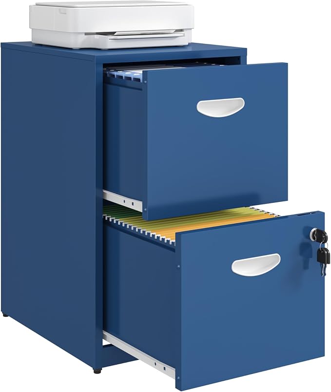 UNICOLY 2 Drawer File Cabinet with Lock, Metal File Cabinet for Home Office, Under Desk Storage, Printer Stand, for Letters and File Boxes, Assembly Required, Blue