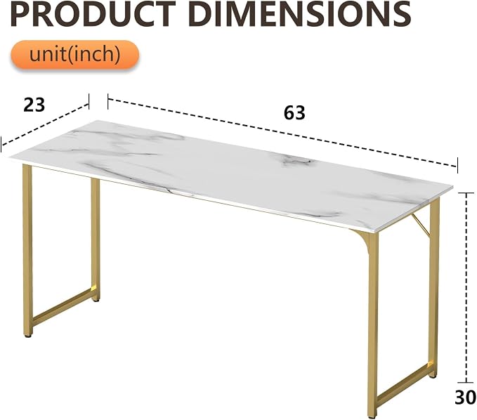 BestOffice Computer Desk,Home Office Desk, Modern Simple Style for Home Office Study Writing (Gold, 63 Inch)