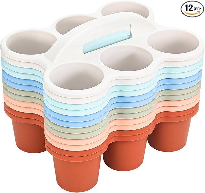 12 Pcs Classroom Caddy Bulk - Plastic 6 Compartments Table Storage Caddy with Handle for School Pencil, Crafts Marker, Crayon Art, Drink Cup Delivery