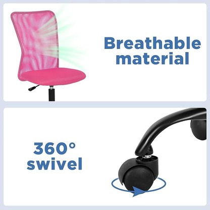 FDW Home Office Chair Mid Back Mesh Desk Chair Armless Computer Ergonomic Task Rolling Swivel Chair Back Support Adjustable Modern with Lumbar Support,Pink