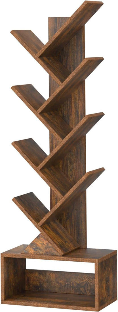 SHEEPAM 9 Tier Tree Bookshelf,Christmas Green Bookcase for Narrow Space, Storage Organizer Floor Standing Bookshelves for Books, Tall Book Case for Home Office, Living Room, Bedroom