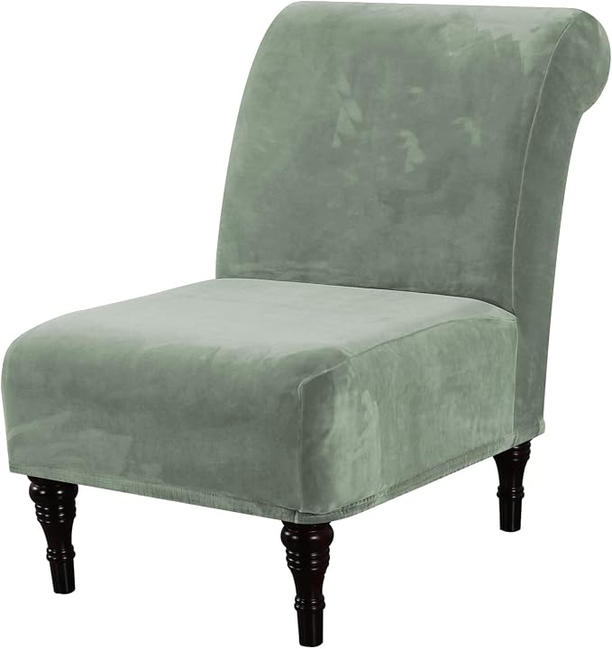 H.VERSAILTEX Armless Accent Chair Covers Thick Velvet Armless Chair Slipcovers High Stretch Chair Covers for Living Room Hotel Machine Washable Furniture Protector with Elastic Bottom(Small, Seagrass)