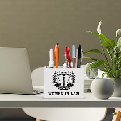 Lawyer Office Decor Women in Law Office Decoration Attorney Future Lawyer Gifts for Women Wooden Pencil Holder, Law School Students Graduation Gifts Desk Decor