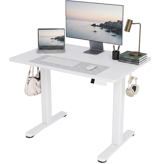 Claiks Electric Standing Desk, 40 x 24 Inch Height Adjustable Sit Stand Desk for Home Office, Computer Desk with Memory Presets, Cable Management & Headphone Hooks, 156 lbs Capacity, White