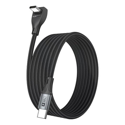 USB C Cable Right Angle - [1Pack 10FT] 60W Fast Charging USB C Cable Braided USB Type C Data Cable, 90 Degree C Port Charger Cord for iPhone 17/16/15 Pro Max, Tesla Model Y, MacBook, iPad, Samsung