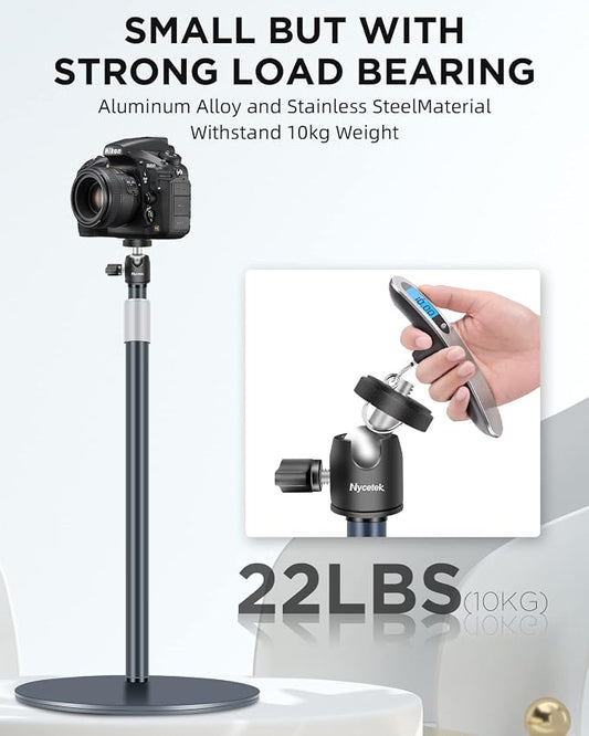 Webcam Stand, Light Stand Tripod with 360° Rotatable Ballhead for DSLR Camera, Ring Light, Webcam, Desktop Tripod for Video Recording, Shooting, Game Streaming, YouTube