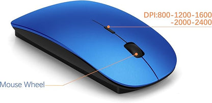 TopMate Wireless Keyboard and Mouse Ultra Slim Combo, 2.4G Silent Compact USB Mouse and Scissor Switch Keyboard Set with Cover, 2 AA and 2 AAA Batteries, for PC/Laptop/Windows/Mac - Blue Black