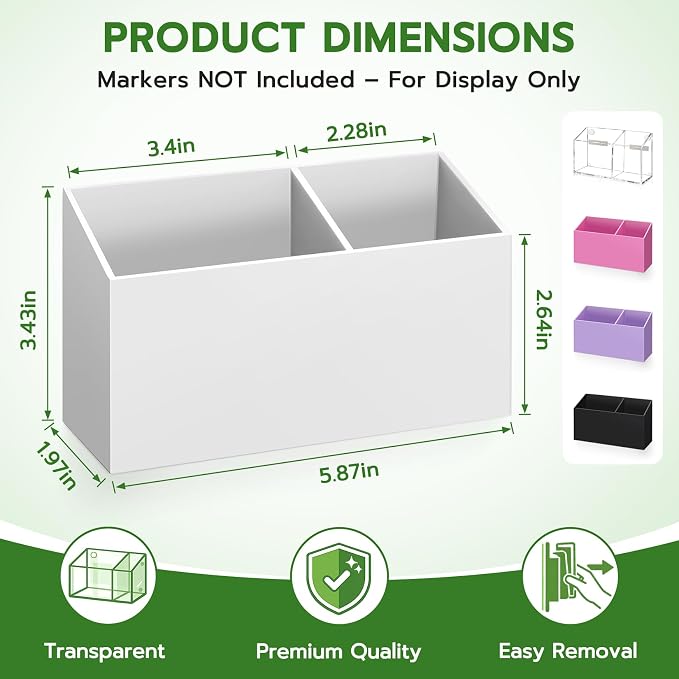 MR.MATE Magnetic Pen Holder,White Magnetic Marker Cup for Fridge Whiteboard | Dry Erase Marker Pencil Holder with Acrylic Cup and Strong Magnet, Non-slip Design For Refrigerator Locker Office & Classroom