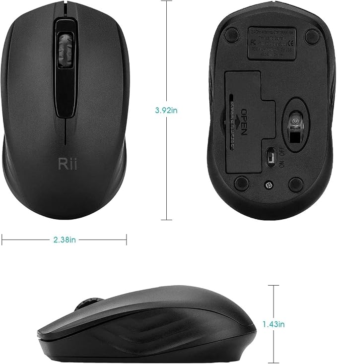 Rii Wireless Mouse, 2.4G Portable Computer Mice for PC, Laptop, Windows,Office Included Wireless USB dongle (Black)