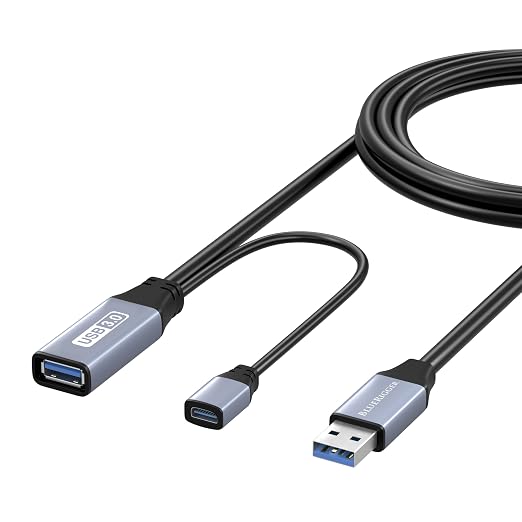 BlueRigger USB 3.0 Extension Cable (15FT - 2 Pack, 5 Gbps, in-Wall CL3 Rated, Type A Male to Female Cord) - Short USB Repeater Extender for VR Headset, Printer, Hard Drive, Keyboard, Mouse, Xbox