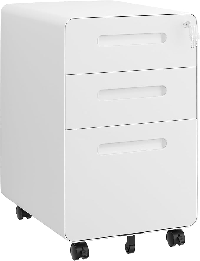 3 Drawer Mobile File Cabinet with Lock and 4 Keys, Small Vertical Metal Rolling Filing Cabinet Under Desk for Home Office Organizer Letters/Legal/A4 Hanging File Folders