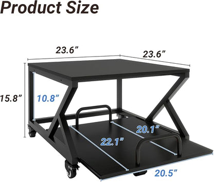 Natwind 2 Tier Printer Stand,23.6''x23.6'',with Pull Out Shelf,Black | Easy Reach for Lower Shelf Items,Rolling Printer Cart with Wheels,Fits Under Desk,Supports 205lbs,for Home Office Kitchen