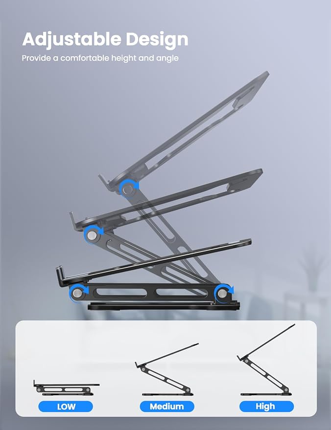 LOXP Adjustable Laptop Stand for Desk, Metal Foldable Laptop Riser Holder, Portable Ventilated Cooling Desk Book Shelf, Ergonomic Computer Notebook Stand Compatible with 10-15.6" Laptops