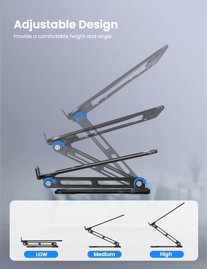 LOXP Adjustable Laptop Stand for Desk, Metal Foldable Laptop Riser Holder, Portable Ventilated Cooling Desk Book Shelf, Ergonomic Computer Notebook Stand Compatible with 10-15.6" Laptops