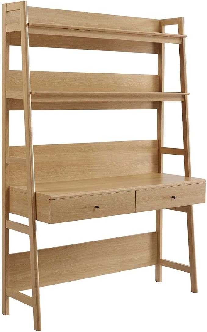 Modway Bixby Home Office Desk with Bookshelf in Oak 18.5 x 49 x 71
