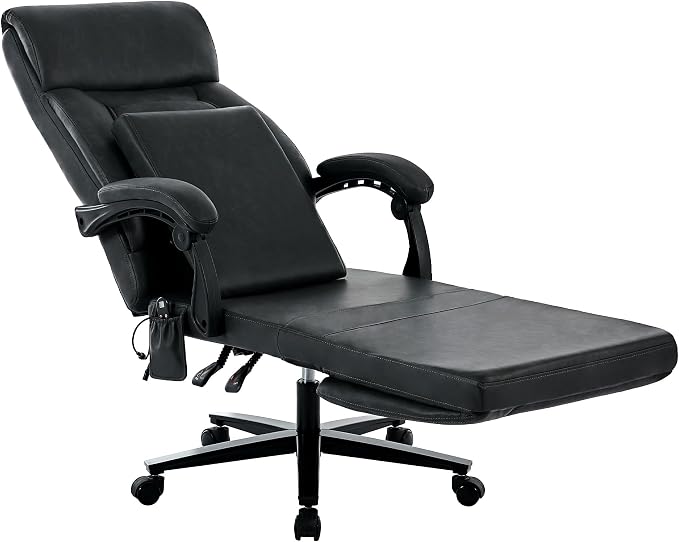 DYHOME Executive Office Chair with Footrest, Ergonomic Computer Desk Chairs,Mid-Tall Back Leather Office Chair,Lumbar Support Swivel Chair with Rocking Function,Black